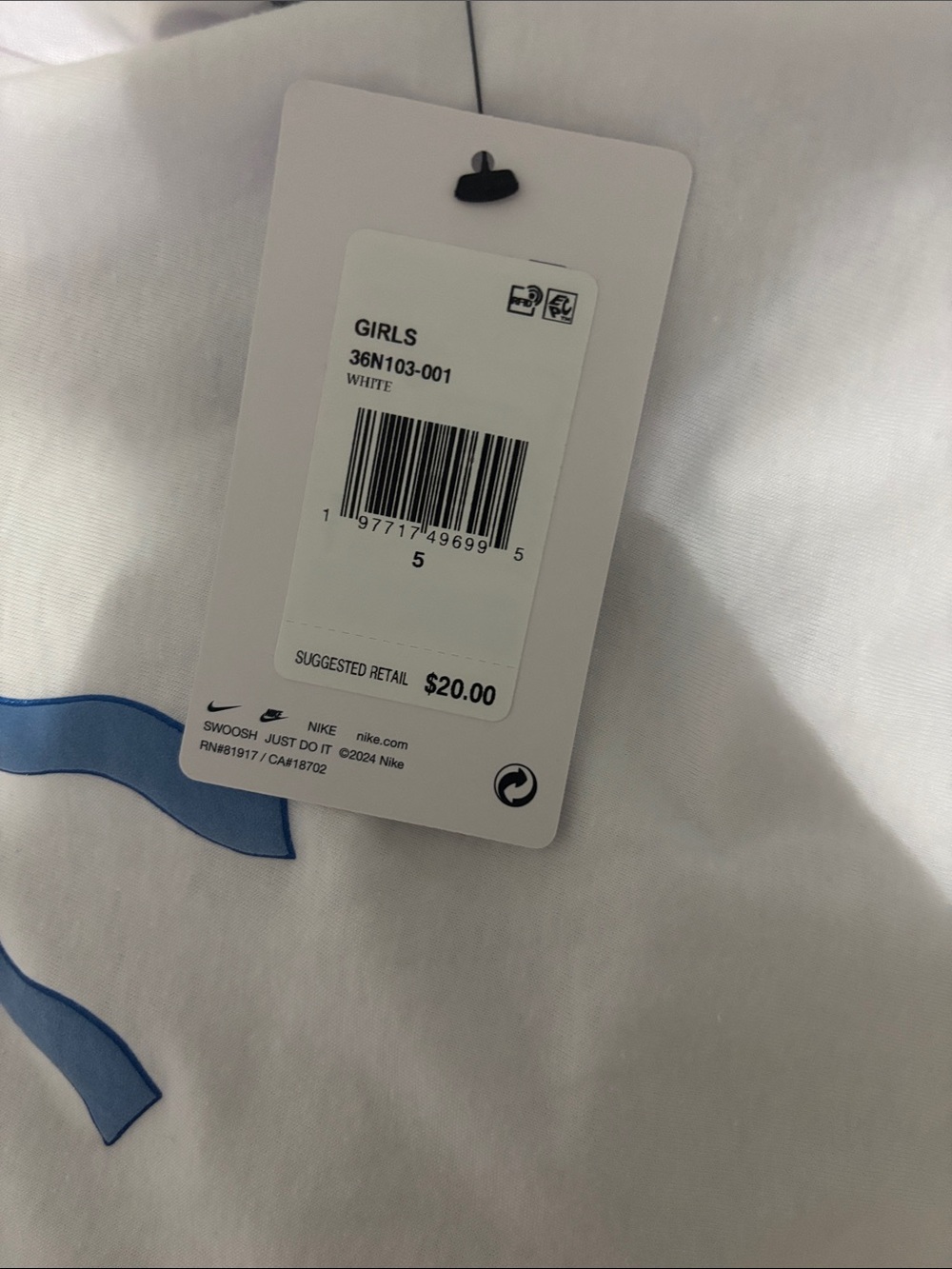 Children's White Nike Tee with Blue & Lavender Bow Graphic - Picture 4 of 4